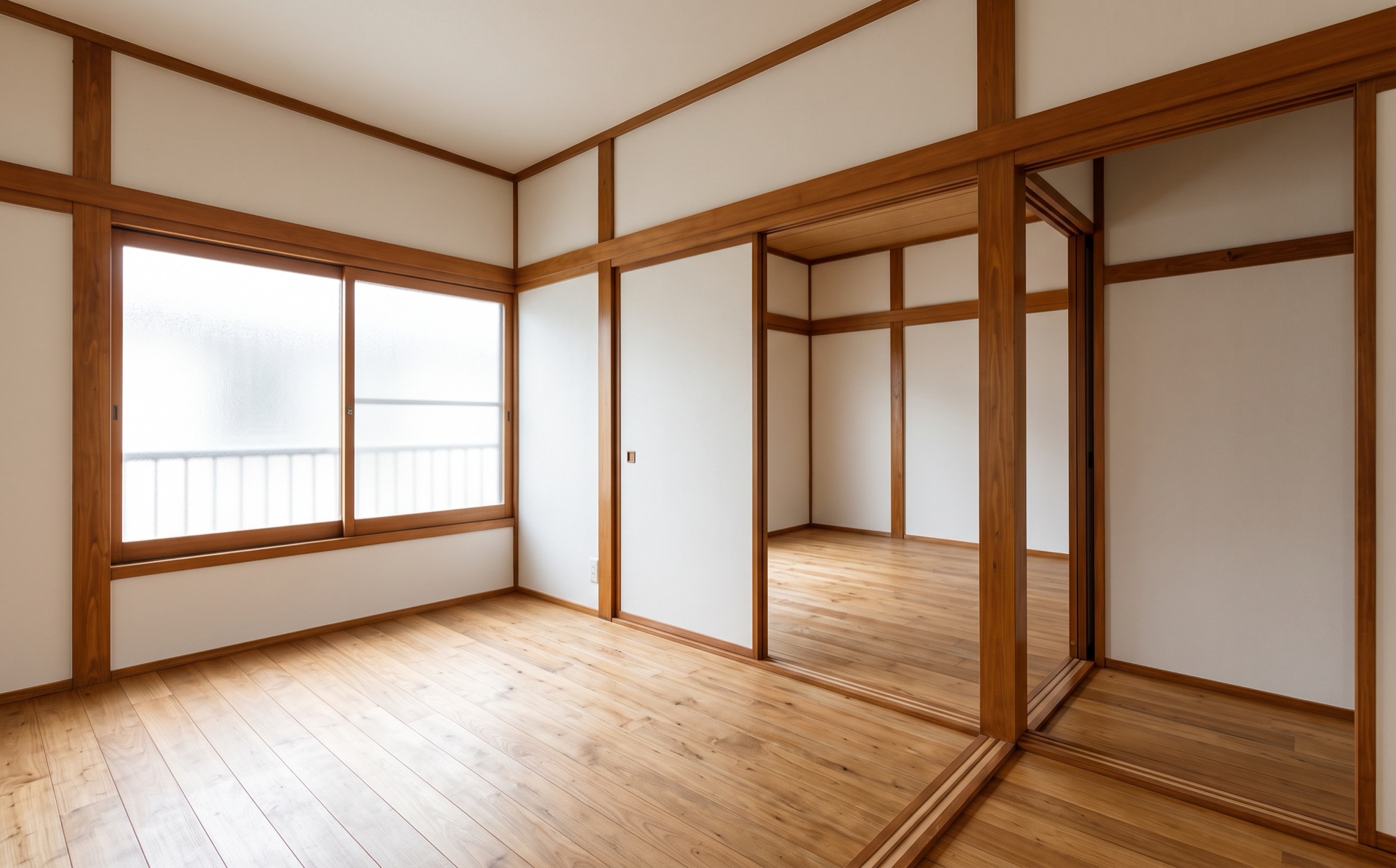塗装を終えた室内の木枠